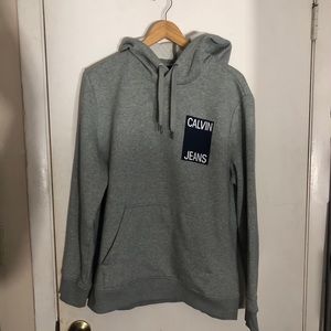 Calvin Klein Jeans Mens Heather Gray Logo Hoodie